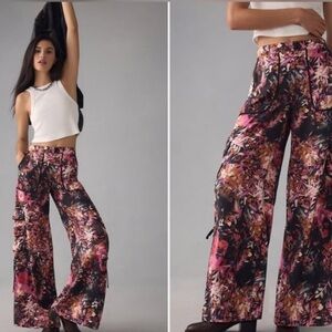 Anthropologie Palazzo Utility Floral Pants Size 14 Tall